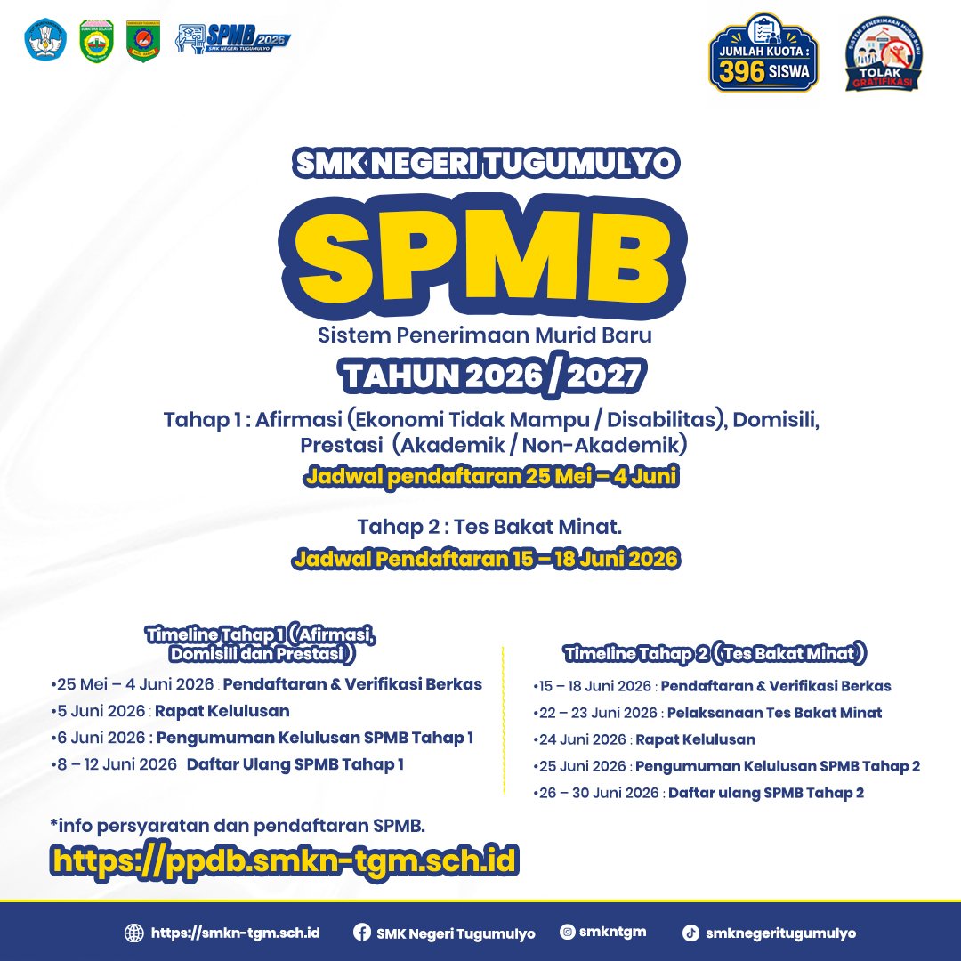 Siapkan Kuota 396 Siswa, SMK Negeri Tugumulyo Resmi Buka Pendaftaran Murid Baru TA 2026/2027